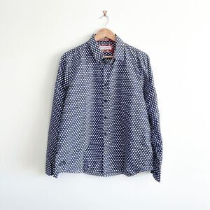 John Lennon Men's Button Shirt Polka Dots Long Sleeve Blue White XL